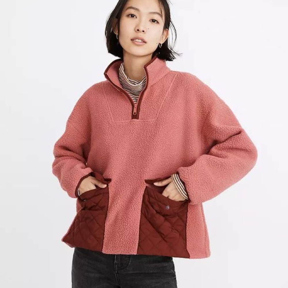 *NWOT MADEWELL (Re)sourced Fleece Quilted-Pocket Popover Jacket XXS